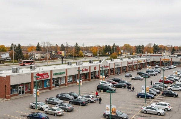 Commercial junk removal service in Oakville removing illegal dumping behind retail plaza